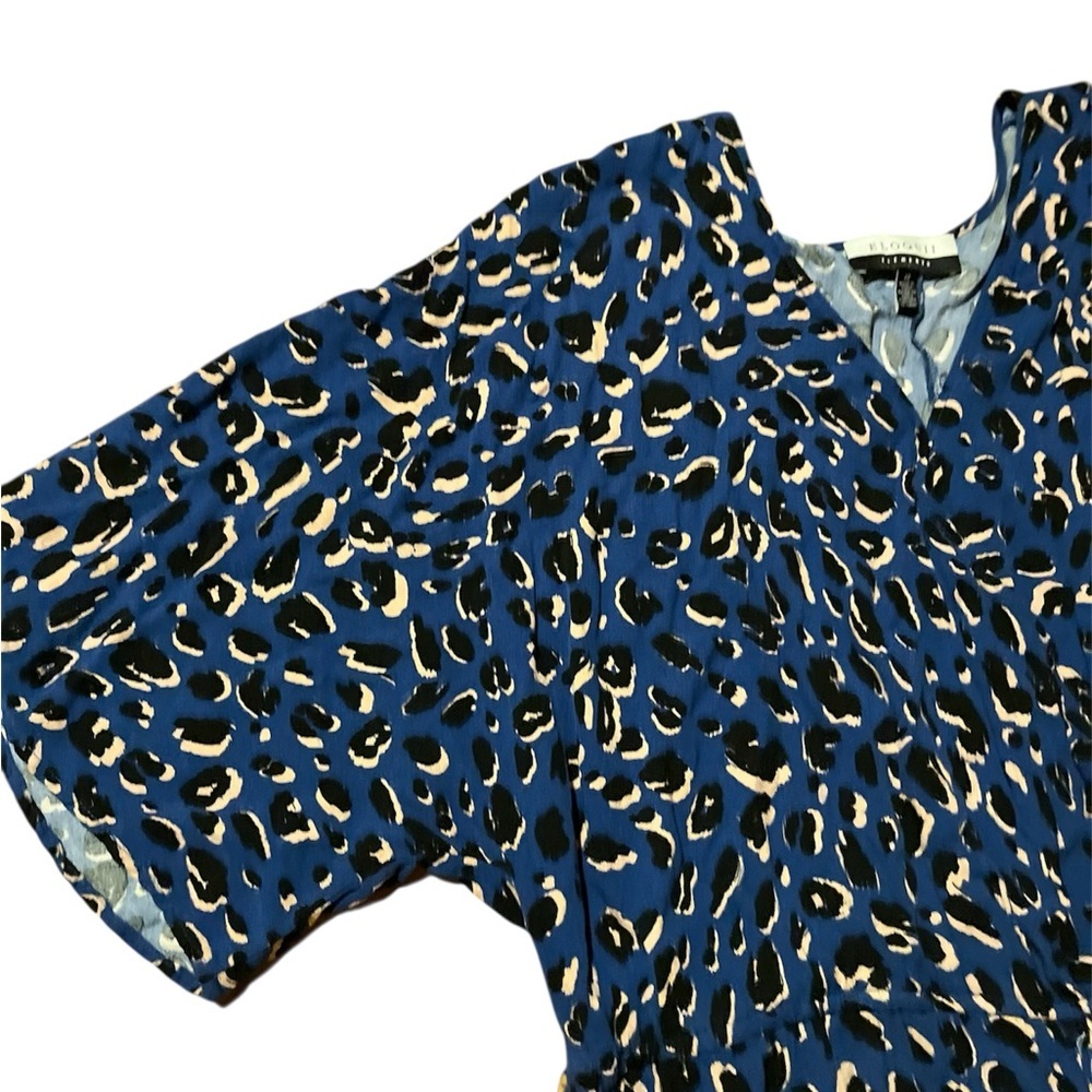 Eloquii 22 Navy and Tan Patterned Leo Print Wide Leg Plunge Neck Loose Jumpsuit - Picture 8 of 11
